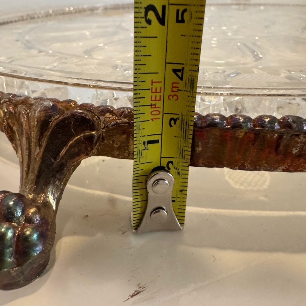 Vintage Ornate Monarch Crystal 24K Gold Plated Round Claw Foot Serving Tray - Picture 12 of 12